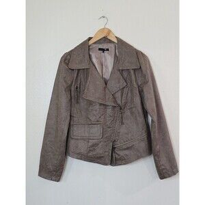 Anthropologie Ryu Moto Biker Jacket Womens Size Large Brown Lightweight Faux